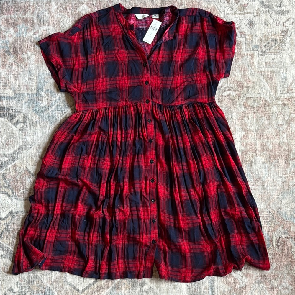 Anthropologie Tylho Plaid Red and Black Dress